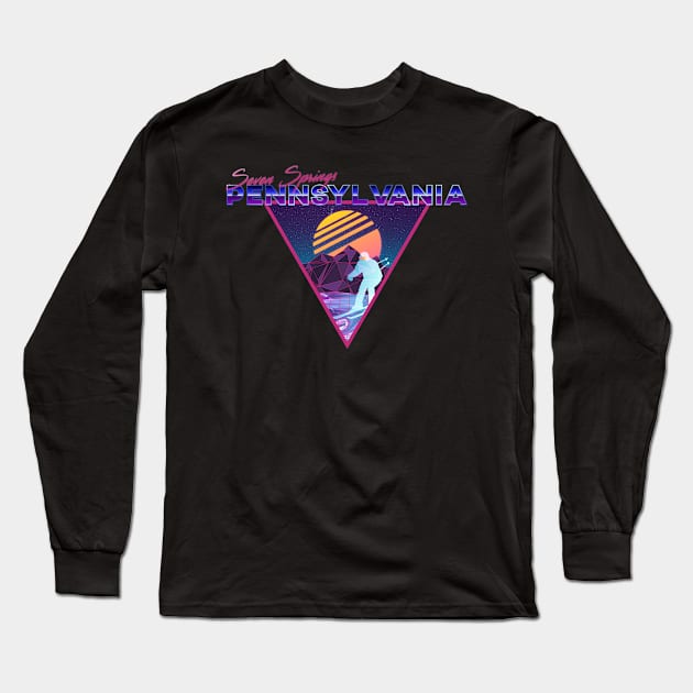 Retro Vaporwave Ski Mountain | Seven Springs Pennsylvania | Shirts, Stickers, and More! Long Sleeve T-Shirt by KlehmInTime